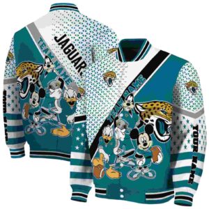 customized jacksonville jaguars mickey donald goofy teal white jacket fashion forward jacketwow