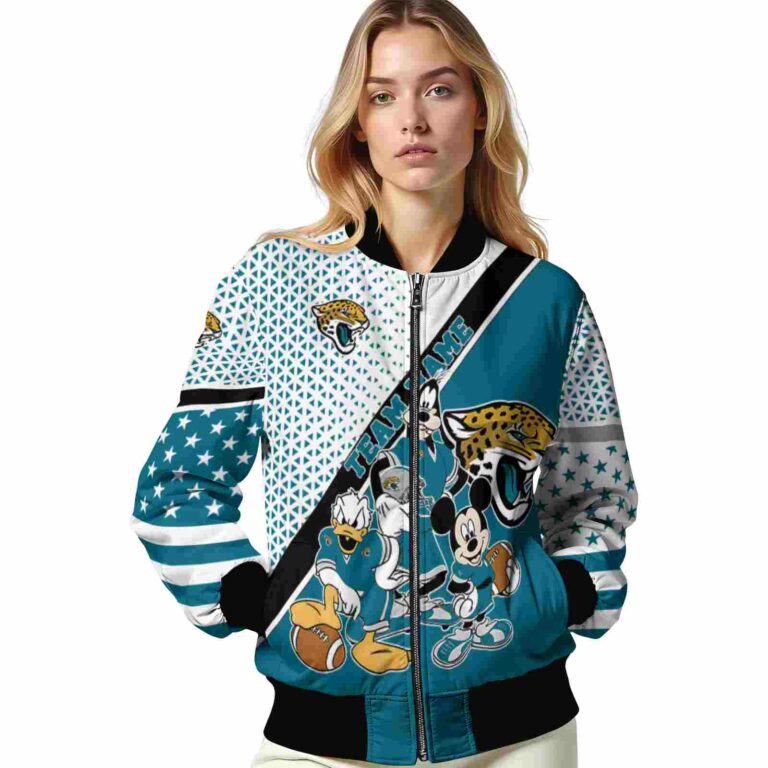 customized jacksonville jaguars mickey donald goofy teal white jacket latest model jacketwow