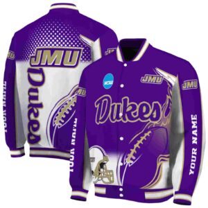 customized james madison dukes flaming football purple white jacket fashion forward jacketwow