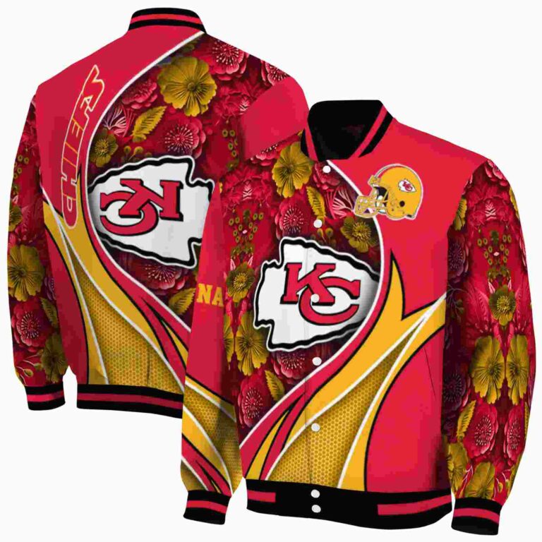 customized kansas city chiefs floral print red jacket fashion forward jacketwow