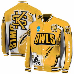 customized kennesaw state owls flaming football gold white jacket fashion forward jacketwow