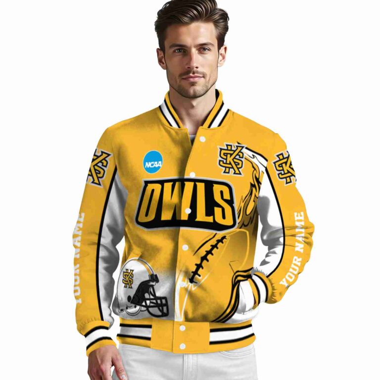 customized kennesaw state owls flaming football gold white jacket high quality jacketwow