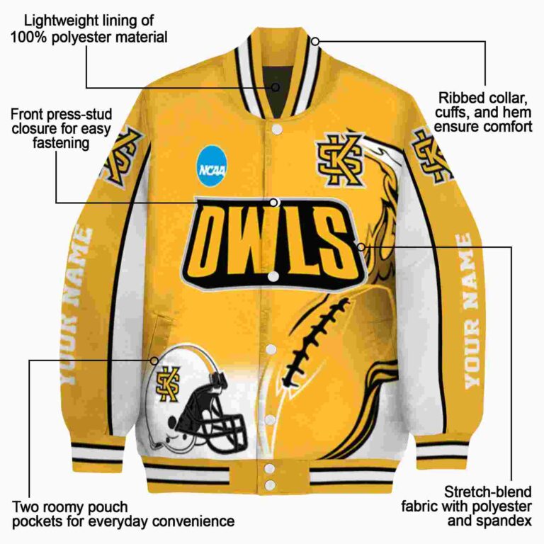 customized kennesaw state owls flaming football gold white jacket new arrival jacketwow