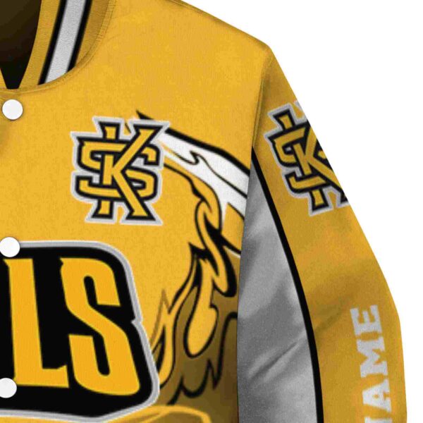 customized kennesaw state owls flaming football gold white jacket premium grade jacketwow