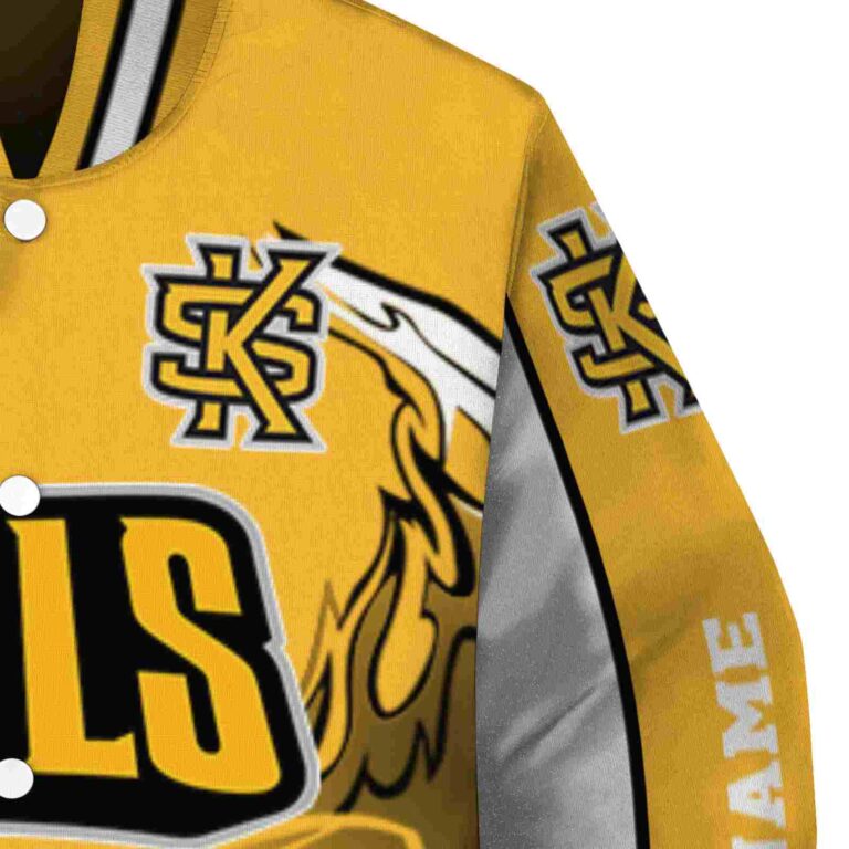 customized kennesaw state owls flaming football gold white jacket premium grade jacketwow