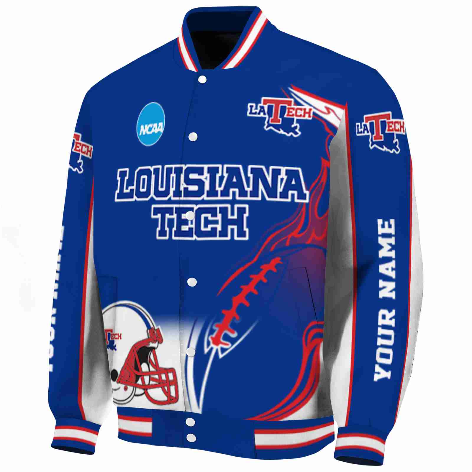 customized la tech flaming football blue white jacket best selling jacketwow customized la tech flaming football blue white jacket best selling jacketwow