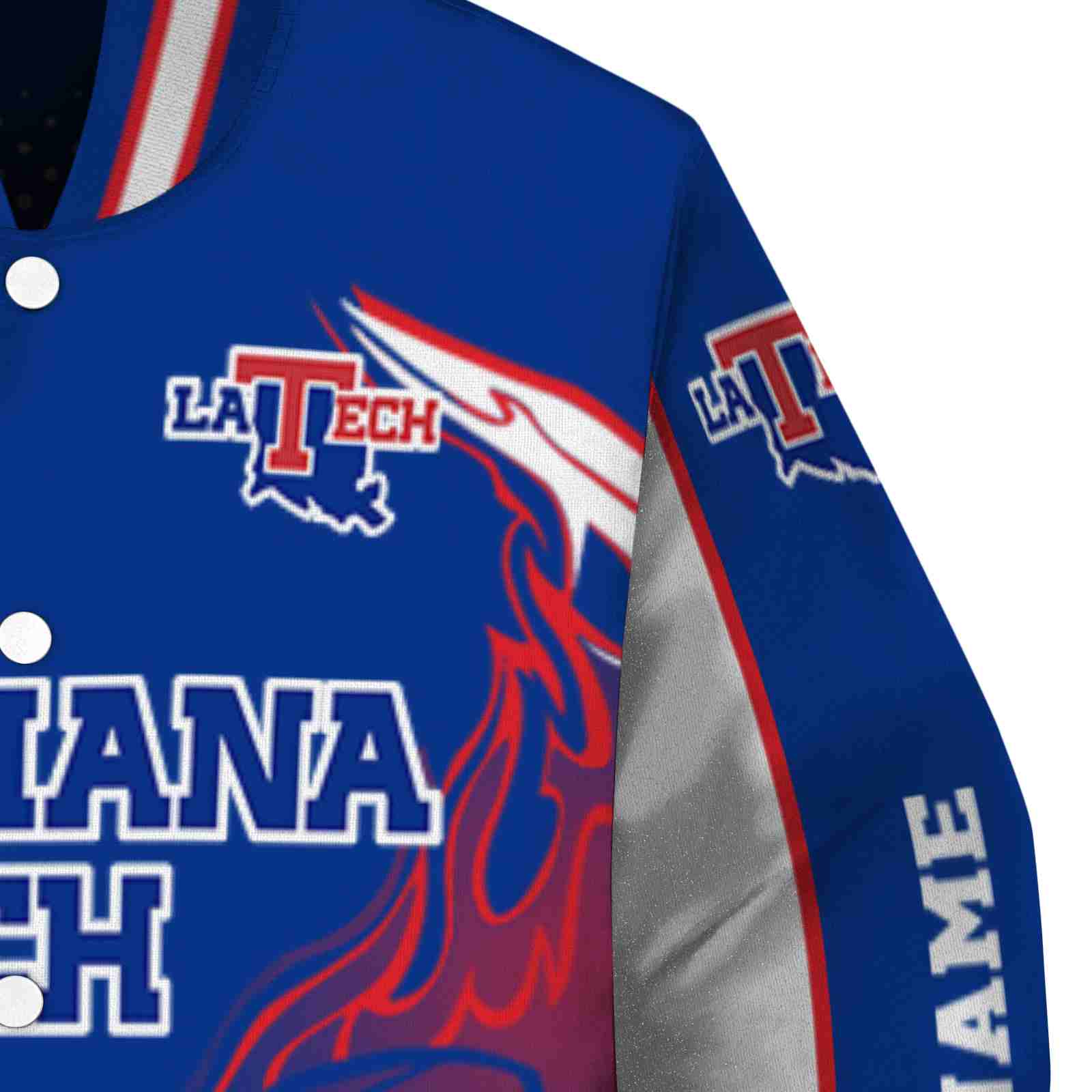 customized la tech flaming football blue white jacket premium grade jacketwow customized la tech flaming football blue white jacket premium grade jacketwow
