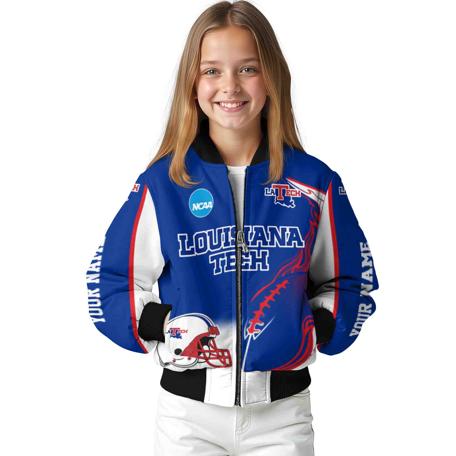 customized la tech flaming football blue white jacket top rated jacketwow customized la tech flaming football blue white jacket top rated jacketwow
