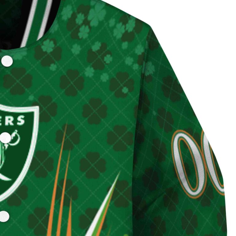 customized las vegas raiders shamrock pattern green jacket premium grade jacketwow