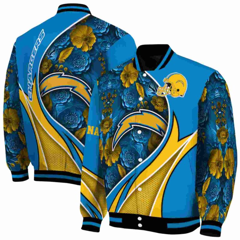 customized los angeles chargers floral print blue jacket fashion forward jacketwow