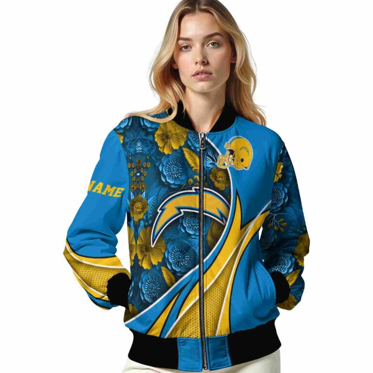customized los angeles chargers floral print blue jacket latest model jacketwow