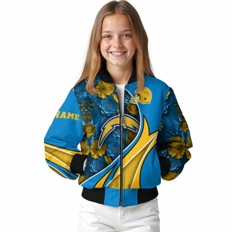 customized los angeles chargers floral print blue jacket top rated jacketwow