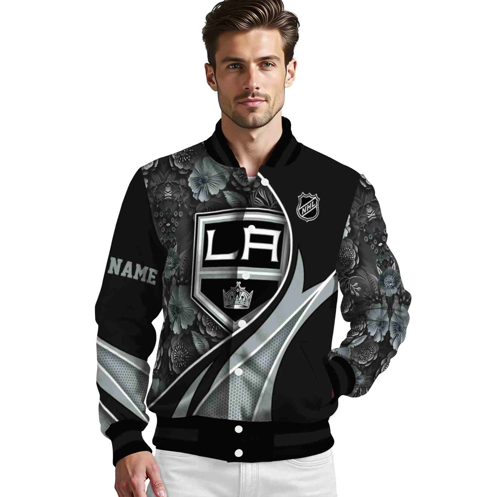 customized los angeles kings floral print black jacket high quality jacketwow customized los angeles kings floral print black jacket high quality jacketwow