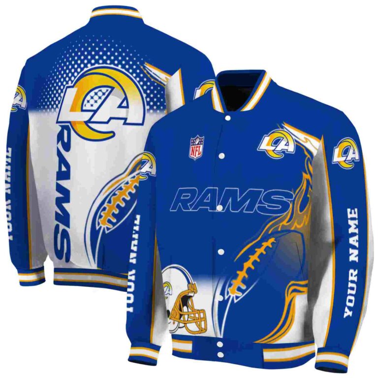 customized los angeles rams flaming football blue white jacket fashion forward jacketwow
