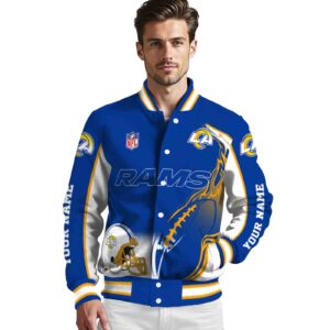 customized los angeles rams flaming football blue white jacket high quality jacketwow