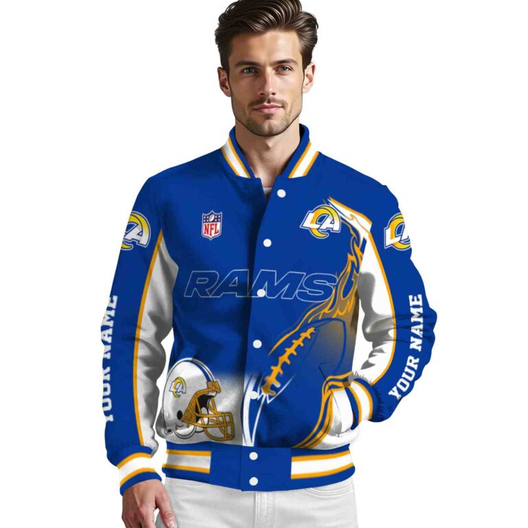 customized los angeles rams flaming football blue white jacket high quality jacketwow