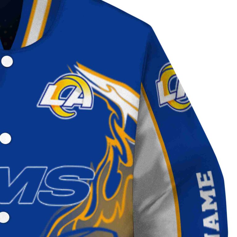 customized los angeles rams flaming football blue white jacket premium grade jacketwow
