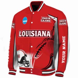 customized louisiana ragin cajuns flaming football red white jacket best selling jacketwow
