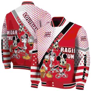 customized louisiana ragin cajuns mickey donald goofy red white jacket fashion forward jacketwow