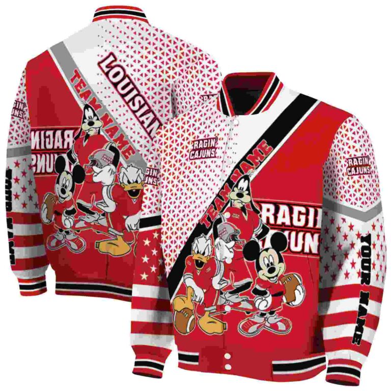 customized louisiana ragin cajuns mickey donald goofy red white jacket fashion forward jacketwow