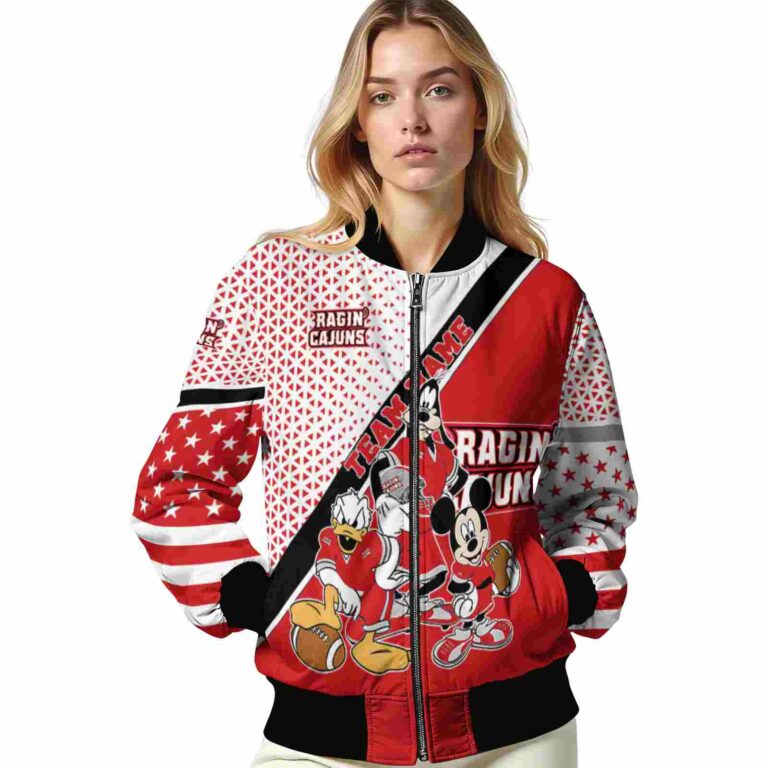 customized louisiana ragin cajuns mickey donald goofy red white jacket latest model jacketwow