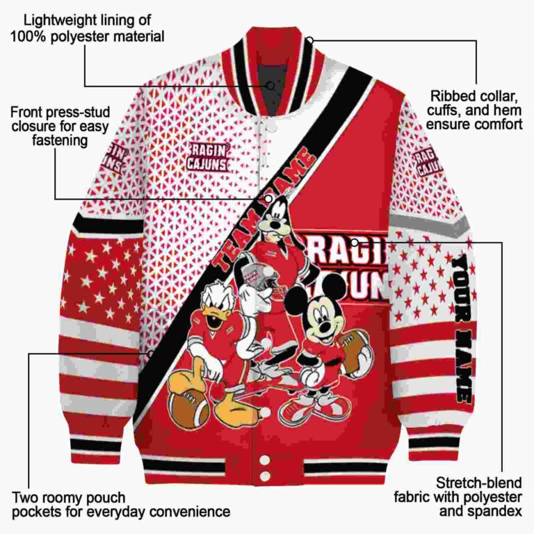 customized louisiana ragin cajuns mickey donald goofy red white jacket new arrival jacketwow