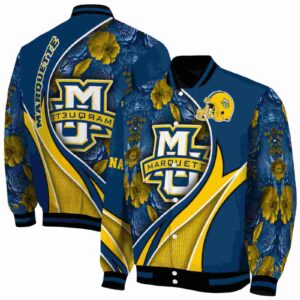 customized marquette golden eagles floral print blue jacket fashion forward jacketwow