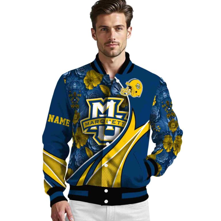 customized marquette golden eagles floral print blue jacket high quality jacketwow