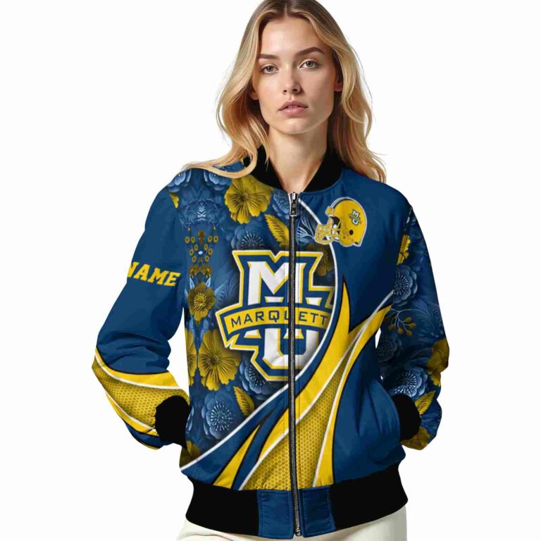 customized marquette golden eagles floral print blue jacket latest model jacketwow