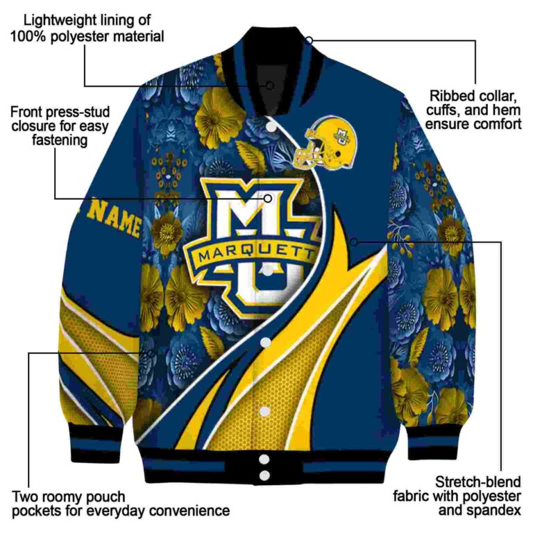 customized marquette golden eagles floral print blue jacket new arrival jacketwow