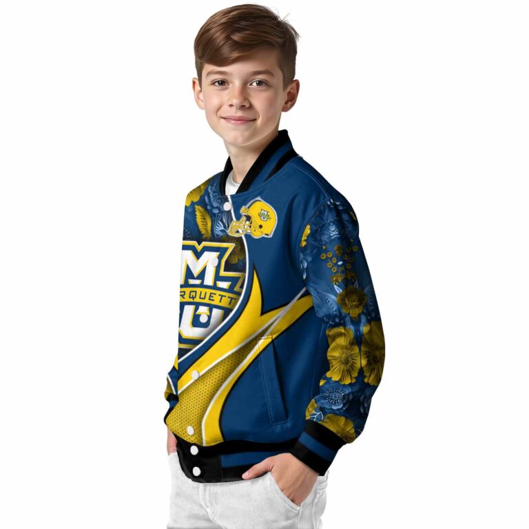 customized marquette golden eagles floral print blue jacket trendy jacketwow