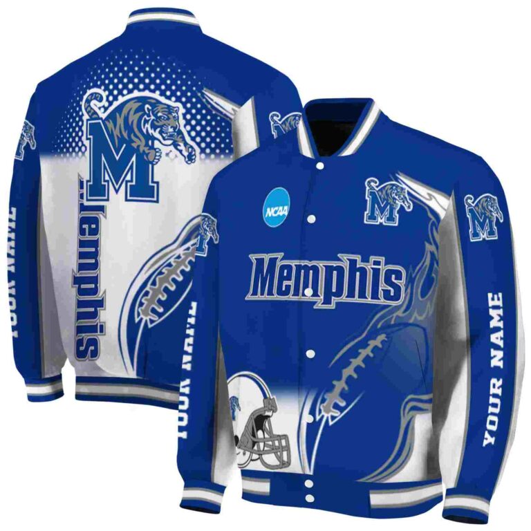 customized memphis tigers flaming football blue white jacket fashion forward jacketwow