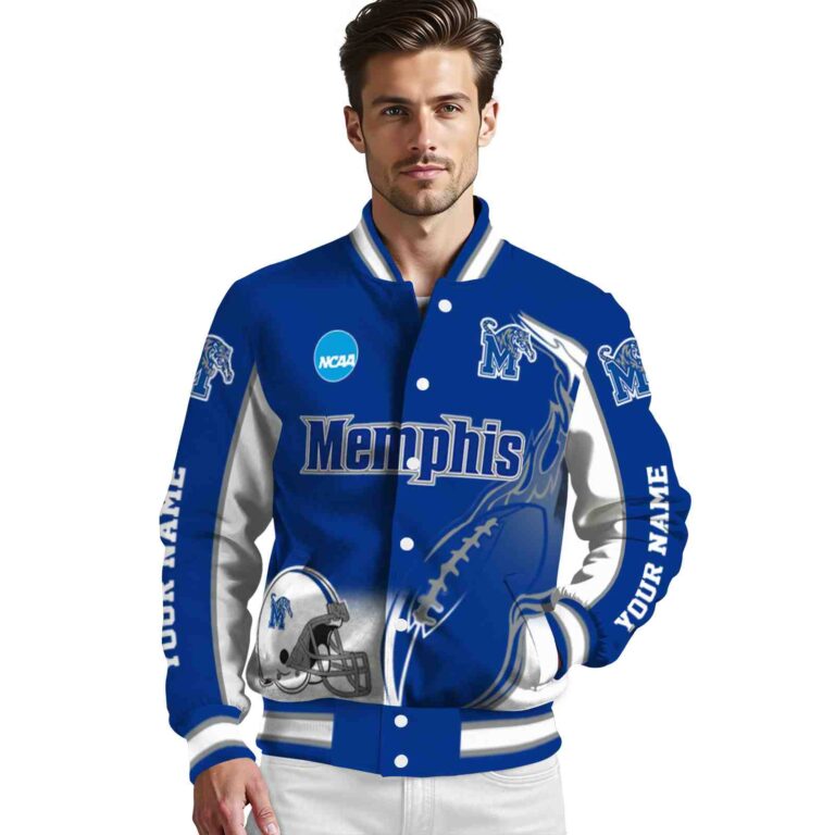 customized memphis tigers flaming football blue white jacket high quality jacketwow