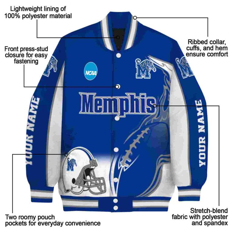 customized memphis tigers flaming football blue white jacket new arrival jacketwow