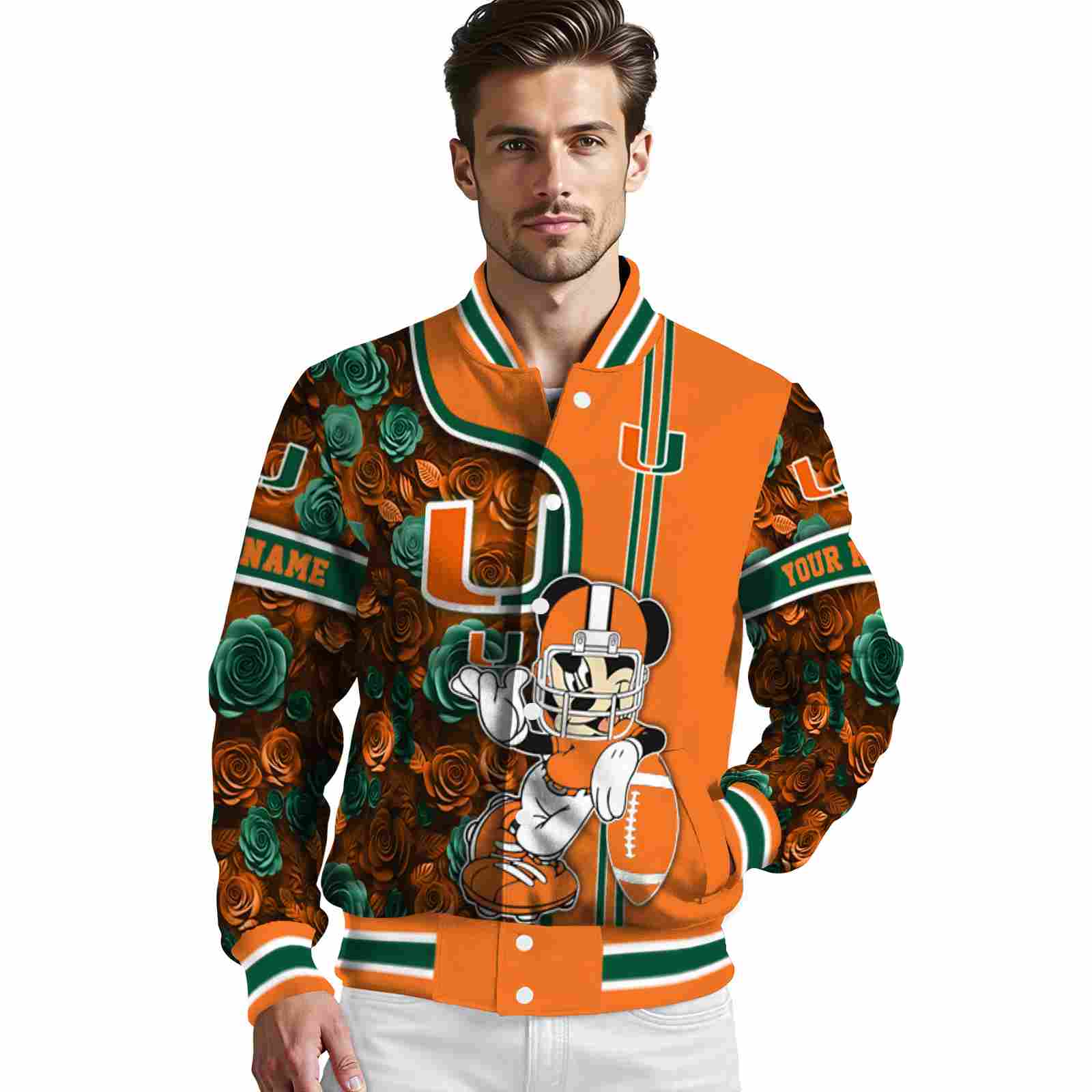 customized miami hurricanes rose mickey orange jacket high quality jacketwow customized miami hurricanes rose mickey orange jacket high quality jacketwow