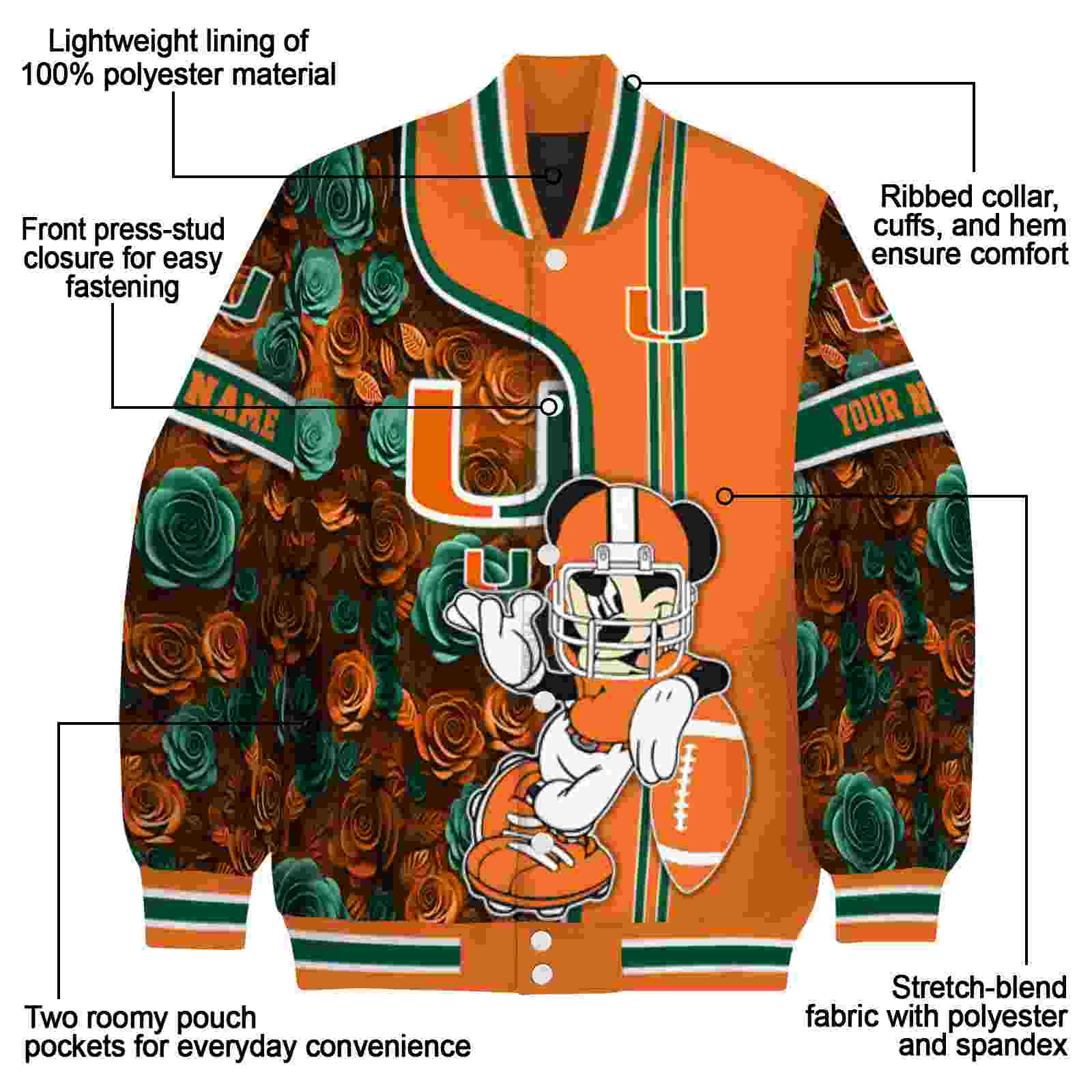customized miami hurricanes rose mickey orange jacket new arrival jacketwow customized miami hurricanes rose mickey orange jacket new arrival jacketwow