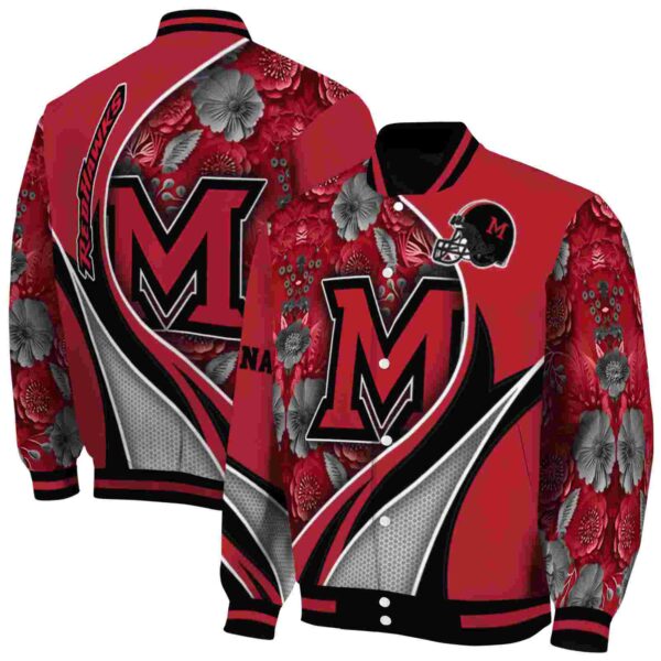 customized miami redhawks floral print red jacket fashion forward jacketwow