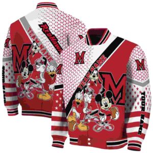 customized miami redhawks mickey donald goofy red white jacket fashion forward jacketwow