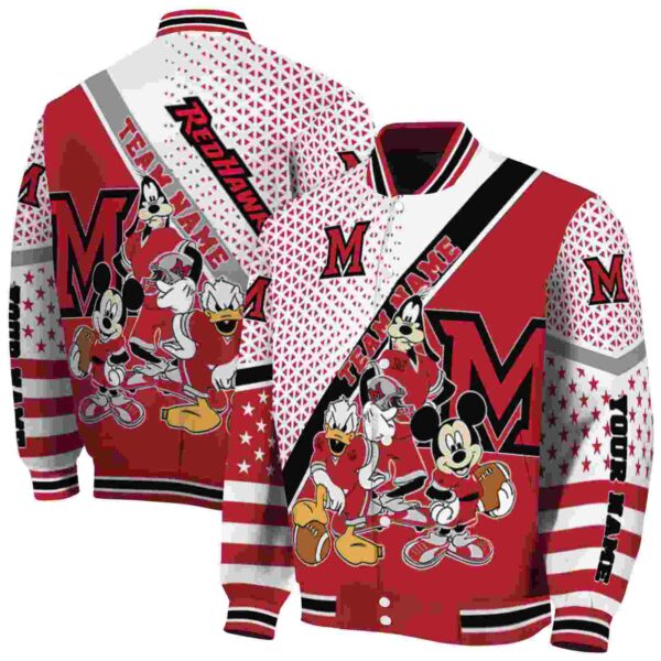 customized miami redhawks mickey donald goofy red white jacket fashion forward jacketwow
