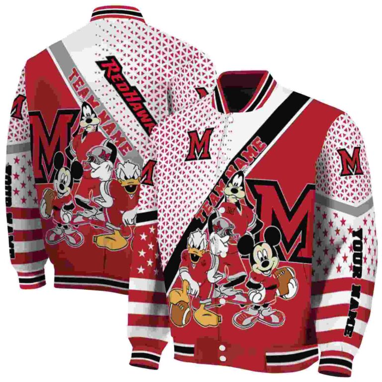 customized miami redhawks mickey donald goofy red white jacket fashion forward jacketwow