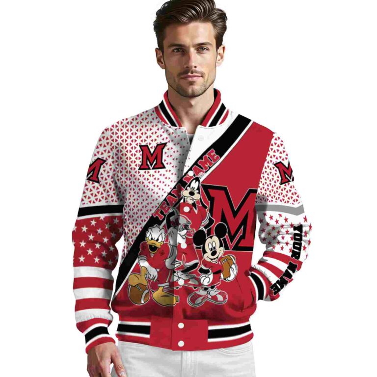 customized miami redhawks mickey donald goofy red white jacket high quality jacketwow