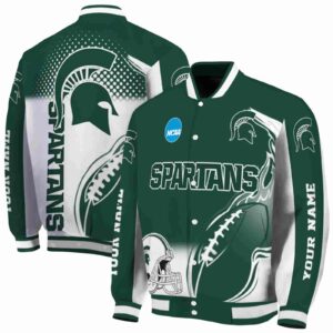 customized michigan state spartans flaming football green white jacket fashion forward jacketwow