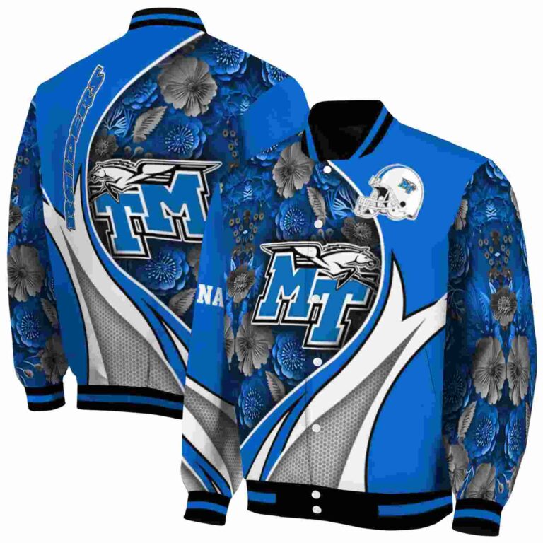 customized middle tennessee blue raiders floral print blue jacket fashion forward jacketwow
