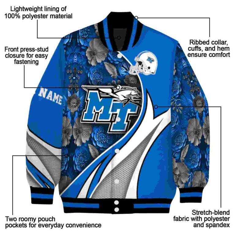 customized middle tennessee blue raiders floral print blue jacket new arrival jacketwow