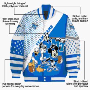 customized middle tennessee blue raiders mickey donald goofy blue white jacket new arrival jacketwow