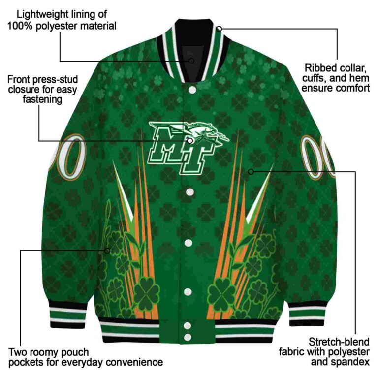 customized middle tennessee blue raiders shamrock pattern green jacket new arrival jacketwow