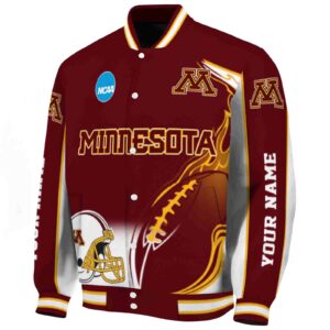 customized minnesota golden gophers flaming football maroon white jacket best selling jacketwow
