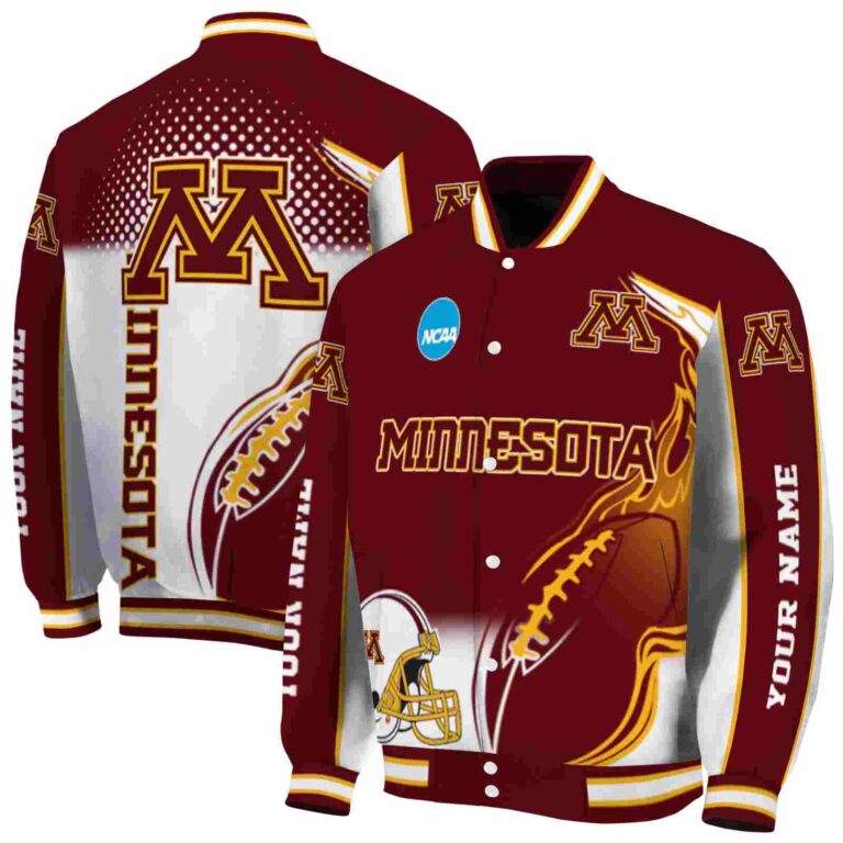 customized minnesota golden gophers flaming football maroon white jacket fashion forward jacketwow