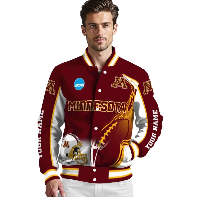 customized minnesota golden gophers flaming football maroon white jacket high quality jacketwow
