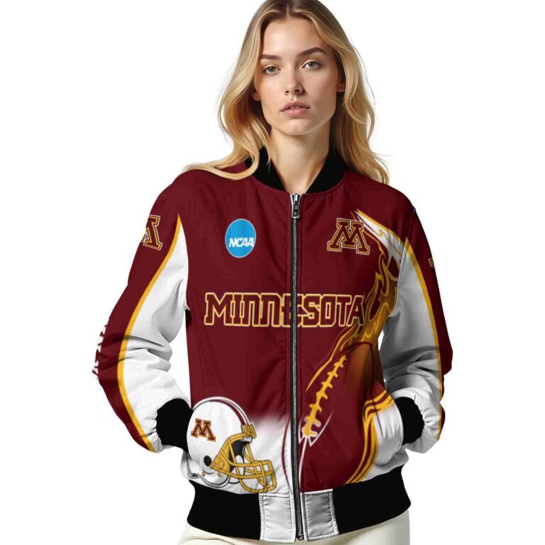 customized minnesota golden gophers flaming football maroon white jacket latest model jacketwow